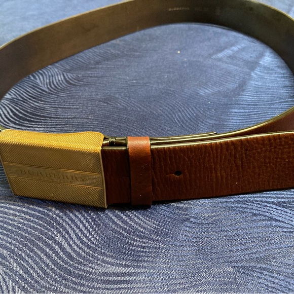 Vintage Burberry Unisex Leather Belt with Brass Sliding Buckle 100cm - Picture 7 of 11